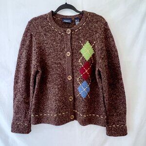 Crazy Horse A Liz Claiborne Company Brown Cardigan Sweater, Size Large, EC!